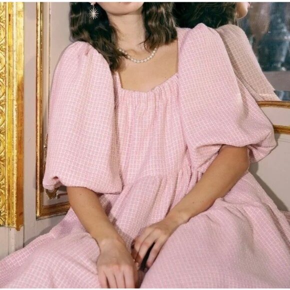 SISTER JANE XS Rosey Knees Pink White Tweed Confeetti Dress Milkmaid - Picture 12 of 13